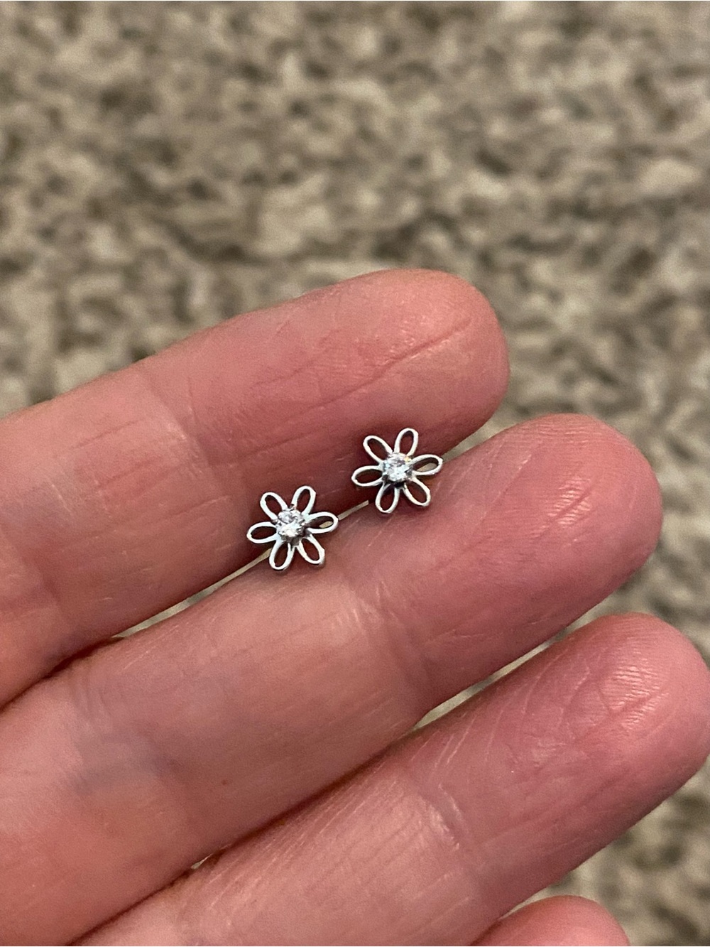 Silver Floral CZ Stud Earrings - Silver Daisy Design